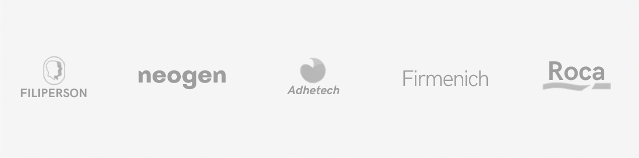 Logomarcas Filiperson, Neogen, Adhetech, Firmenich e Roca